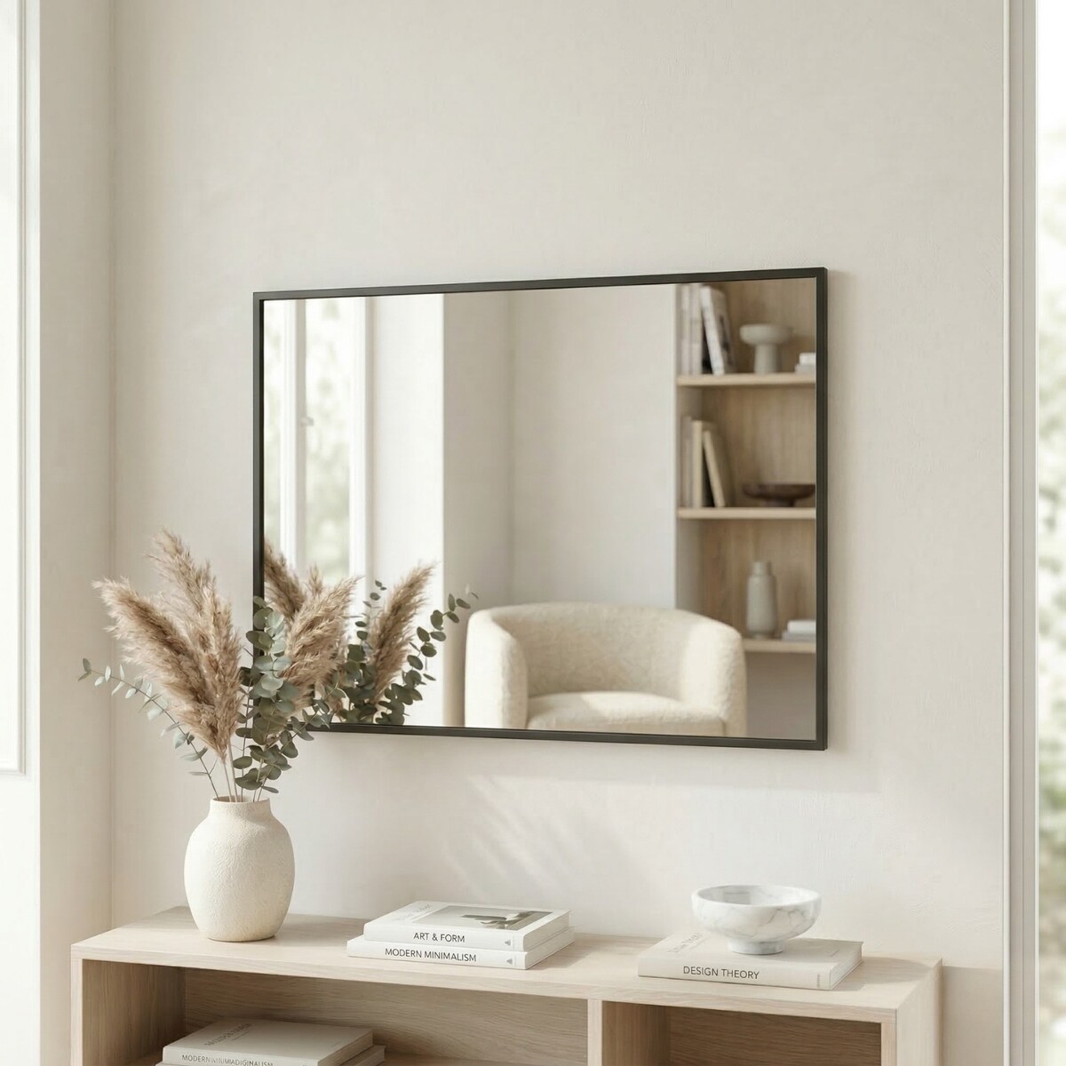 Prostokatne lustro wiszące AXION, 60 x 40 cm, czarne