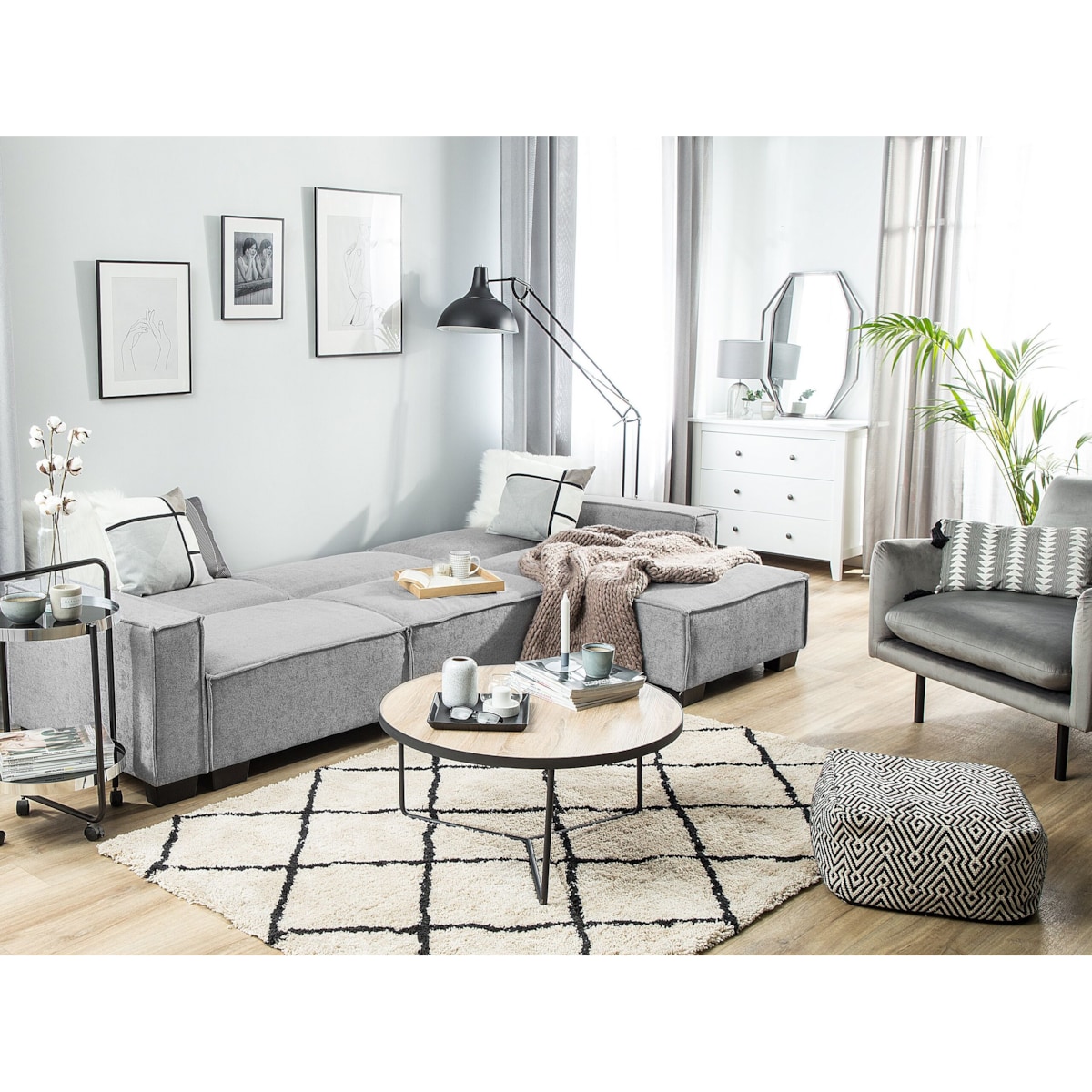 Narożnik lewostronny rozkładany jasnoszary ROMEDAL