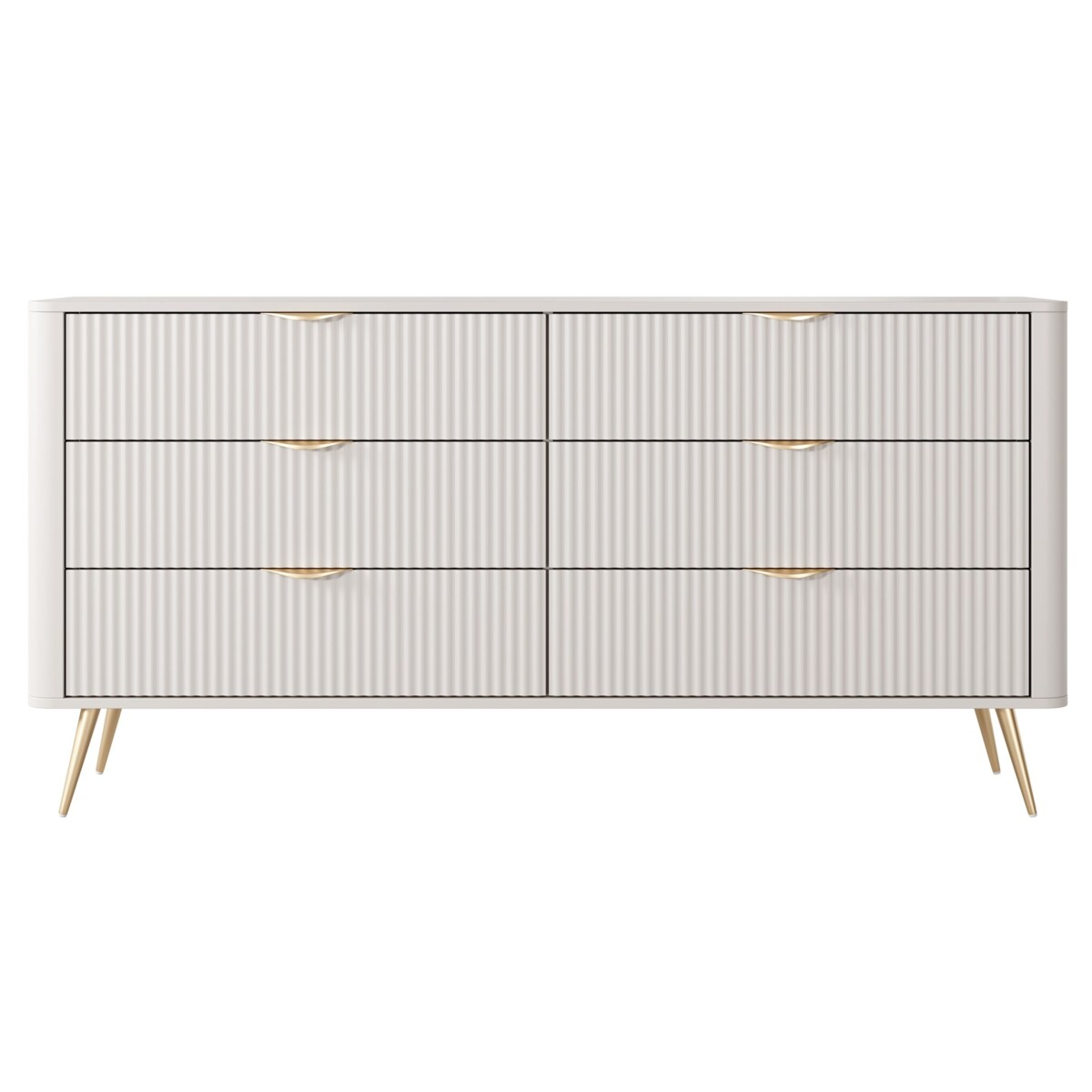 Komoda nowoczesna 6S LENA, ryflowana w kolorze beżowym na złotych nóżkach