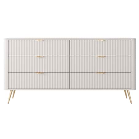 Komoda nowoczesna 6S LENA, ryflowana w kolorze beżowym na złotych nóżkach