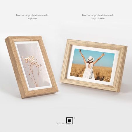 Brązowa ramka na zdjęcia 10x15 cm rama MDF z plexi wisząca stojąca klasyczna ramka