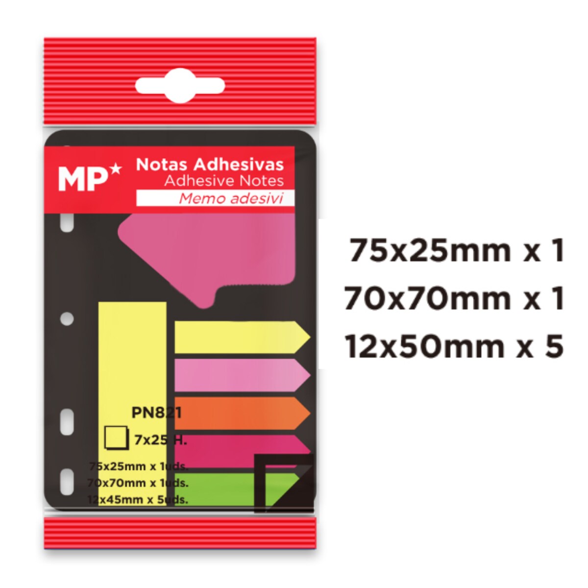 Karteczki samoprzylepne, zakładki indeksujące zestaw 7x25 k MP PN821