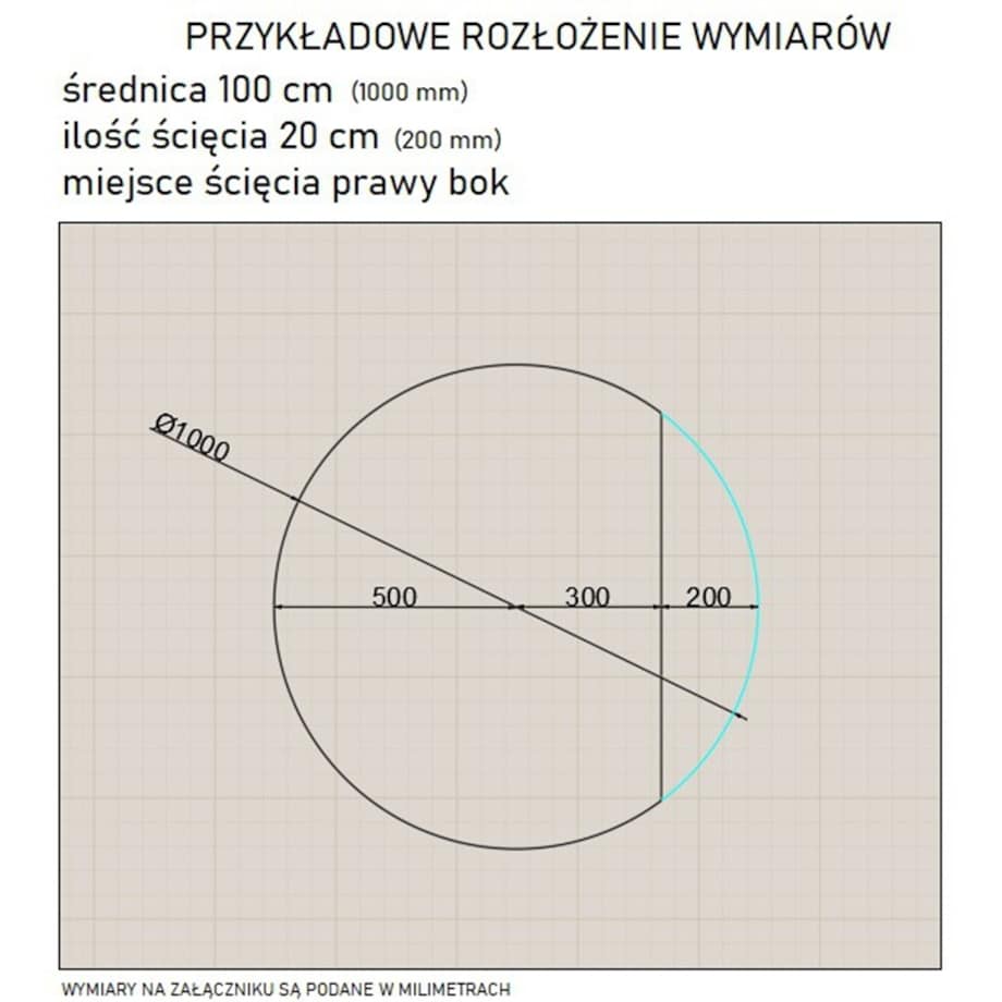 Lustro łazienkowe okrągłe ze ściętym bokiem - KOŁO ŚCIĘTY BOK