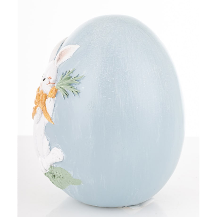 Dekoracja - jajko ozdobne 12x9x9 cm PISANKA niebieska z królikiem
