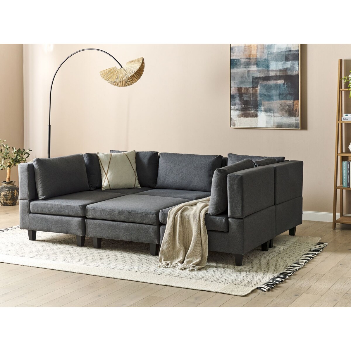 Sofa modułowa 5-osobowa z otomaną ciemnoszara UNSTAD