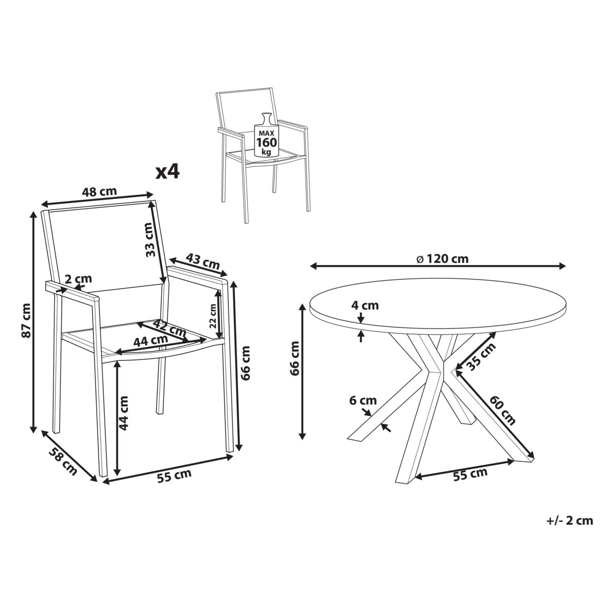 Zestaw: stół z 4 krzesłami MALETTO/GROSSETO Szkło 120x120x75 cm Srebrny