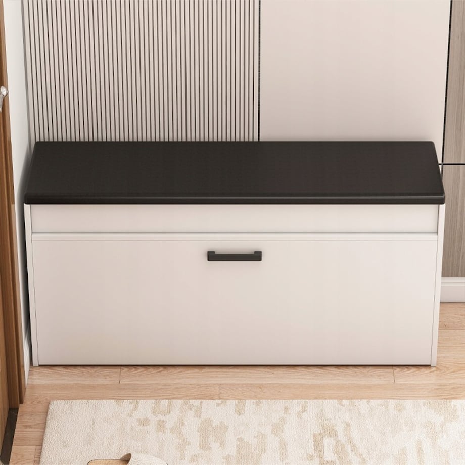 Szafka na buty biała z siedziskiem schowkiem duża 2 półki otwierana 100 cm