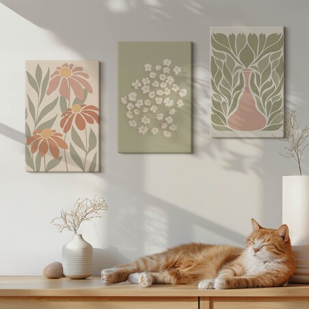 Zestaw 3 małych obrazów na płótnie - Kwiatowe motywy boho wzory - zielony