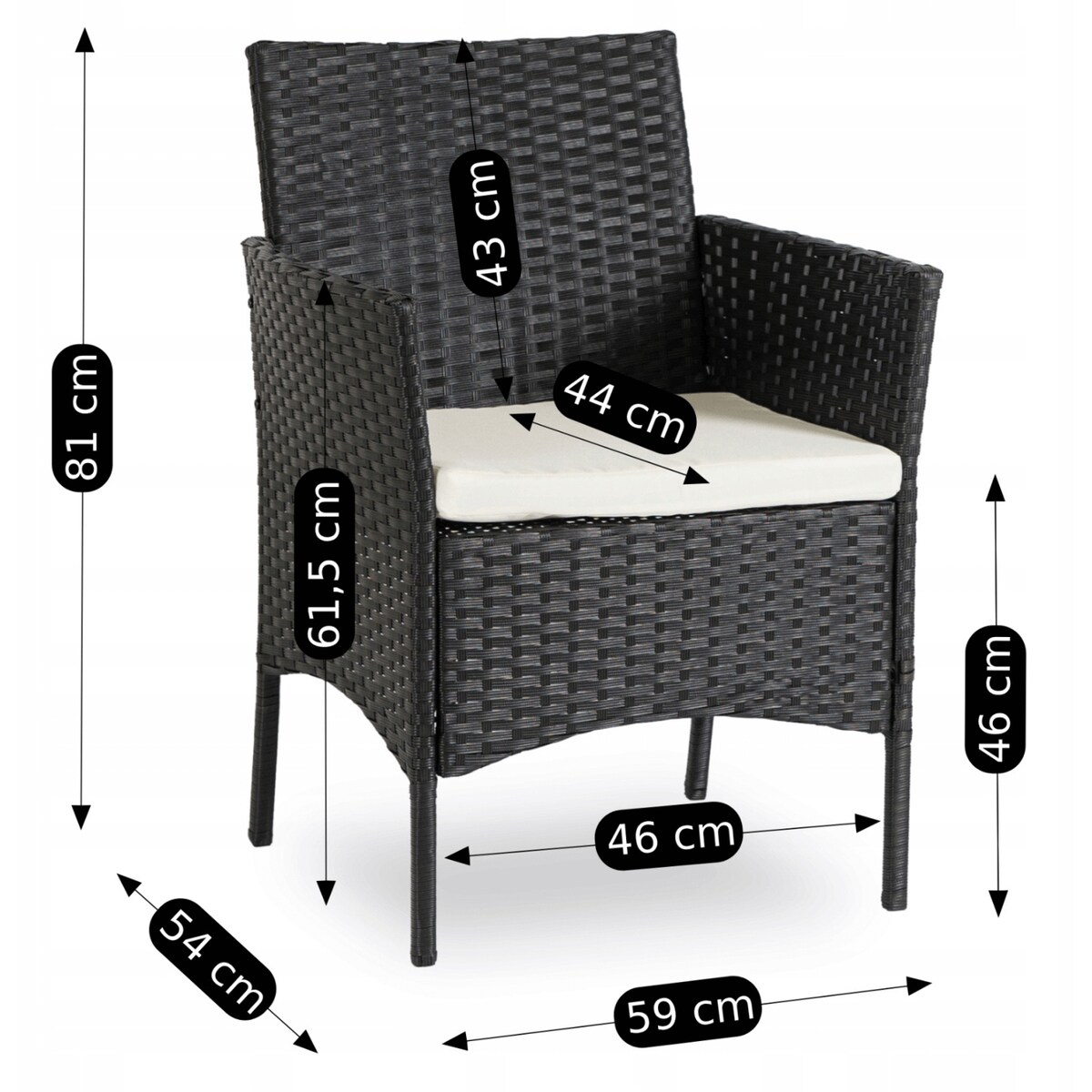 Zestaw Mebli Ogrodowych Technorattan Taras Ogród Komplet Czarne MISSISIPI