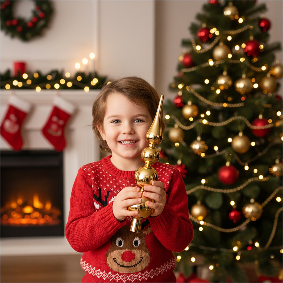 Czubek Na Choinkę Szpic Dekoracja Świąteczna Ozdobna Szklana 28 Cm Złota