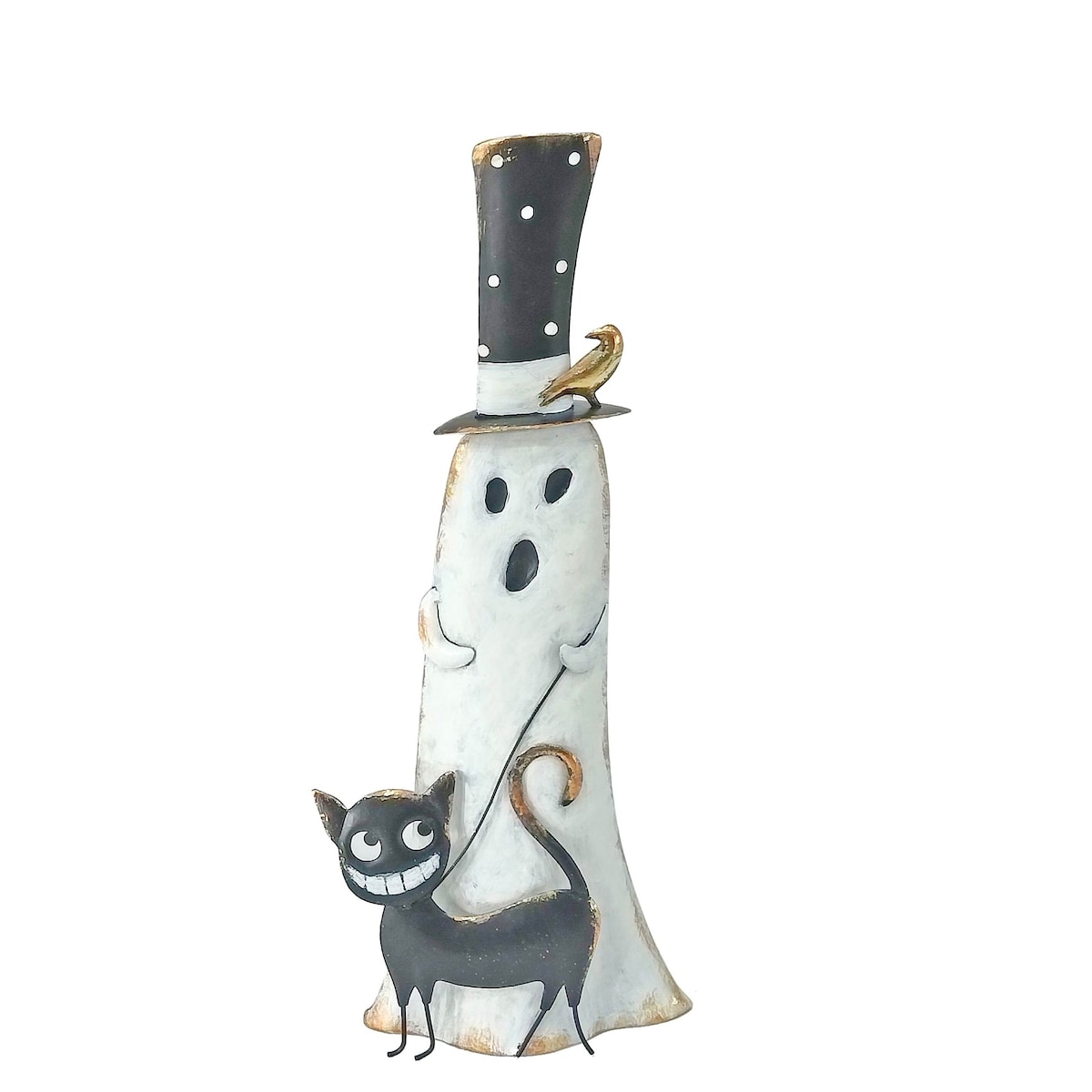 Dekoracja Halloween - Figurka metalowa biały duch 53x23x11 cm MULTO z kotem