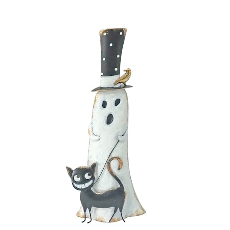 Dekoracja Halloween - Figurka metalowa biały duch 53x23x11 cm MULTO z kotem