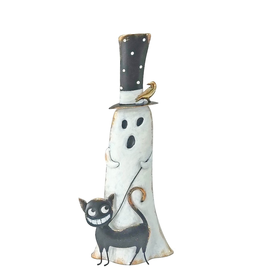 Dekoracja Halloween - Figurka metalowa biały duch 53x23x11 cm MULTO z kotem