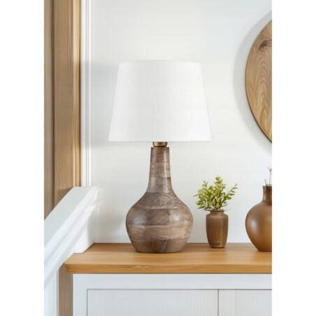 LAMPA STOŁOWA BOHO DREWNIANA E27 34cm NOCNA DO SALONU SYPIALNI BEZ KLOSZA