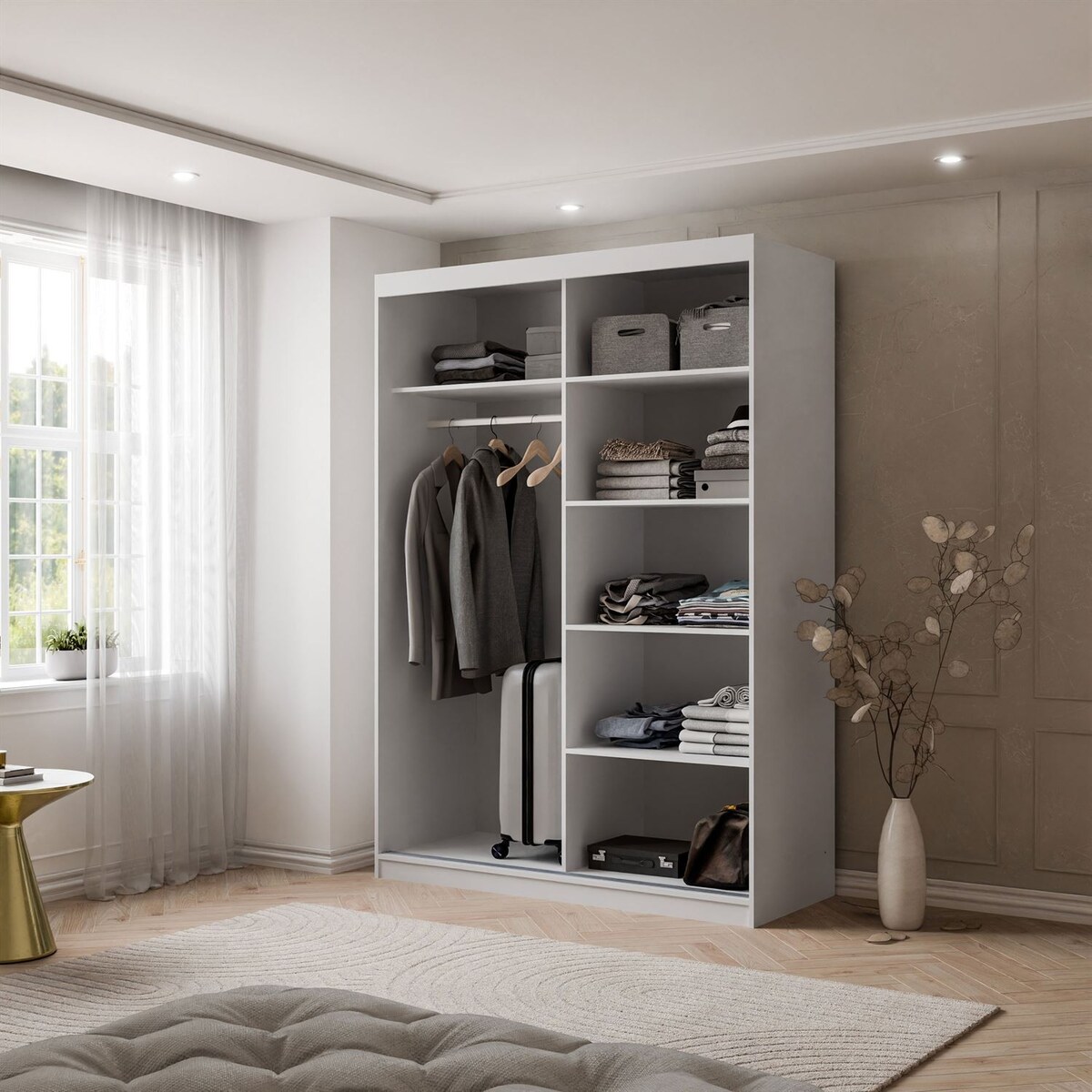 Szafa przesuwna AURIS 150 cm ze złotymi listwami, biała