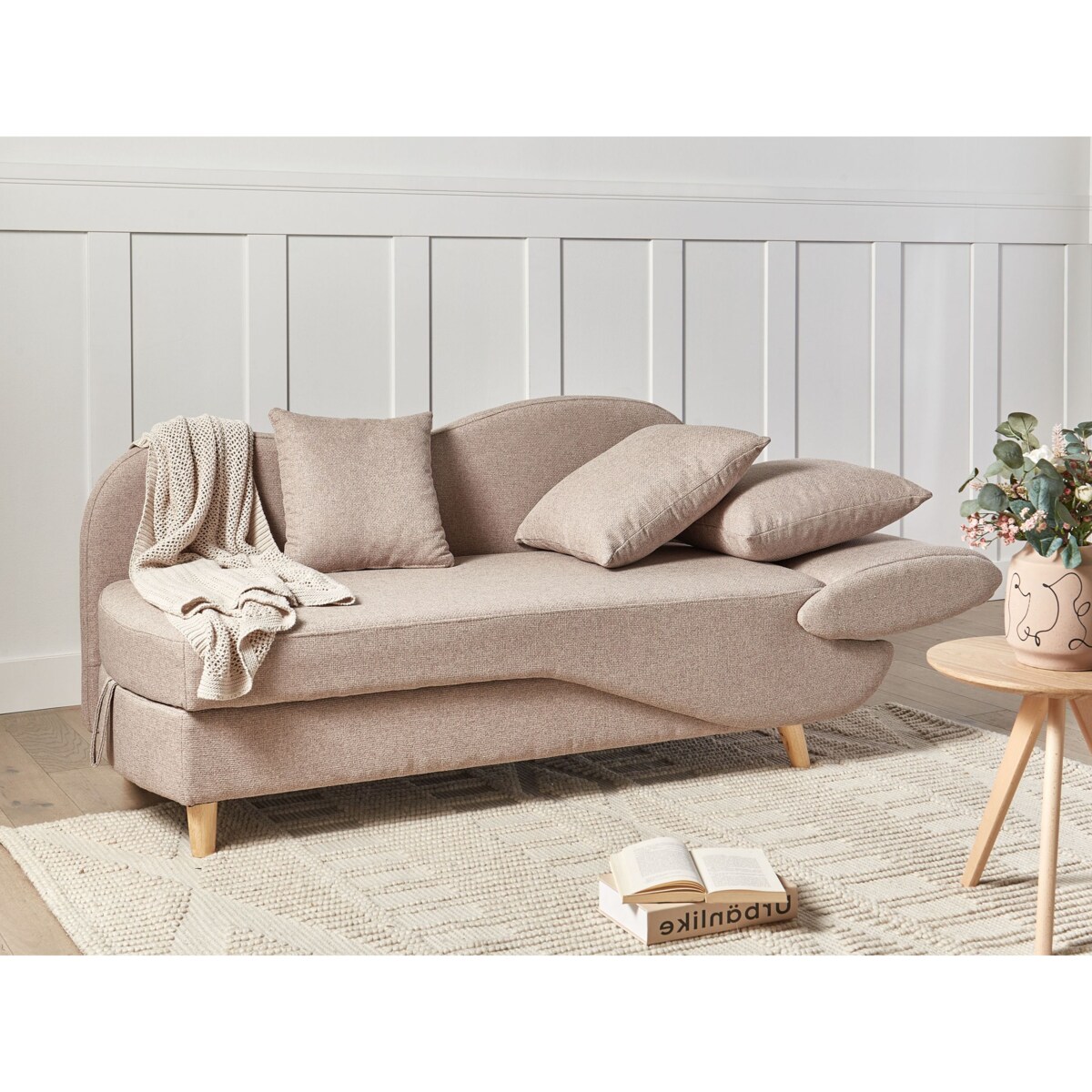 Szezlong z pojemnikiem prawostronny jasnobrązowy MERI II