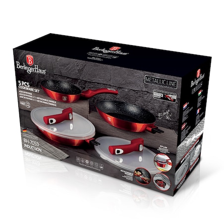 Zestaw 3 patelni z odłączaną rączką czerwony Metallic Line Burgundy BerlingerHaus BH-7053