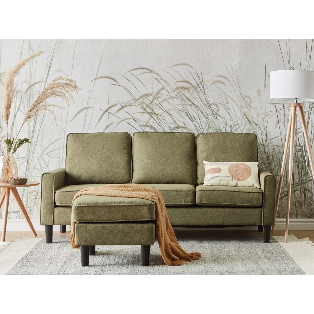 Sofa 3-osobowa z otomaną zielona AVESTA