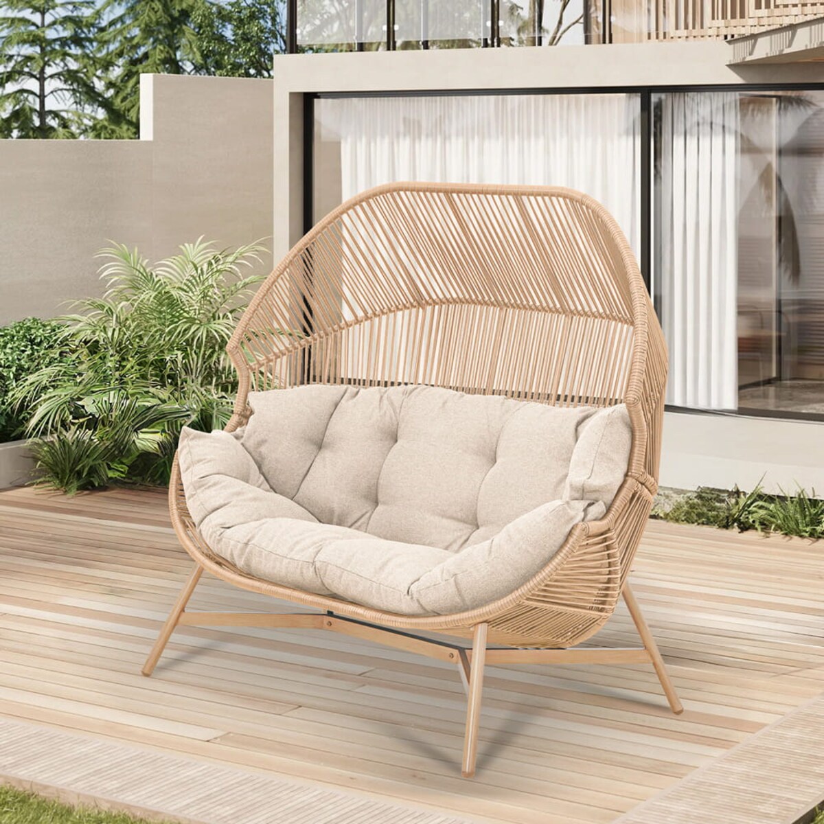 FOTEL OGRODOWY DWUOSOBOWY HOLAND Z PODUSZKAMI BEŻOWY
