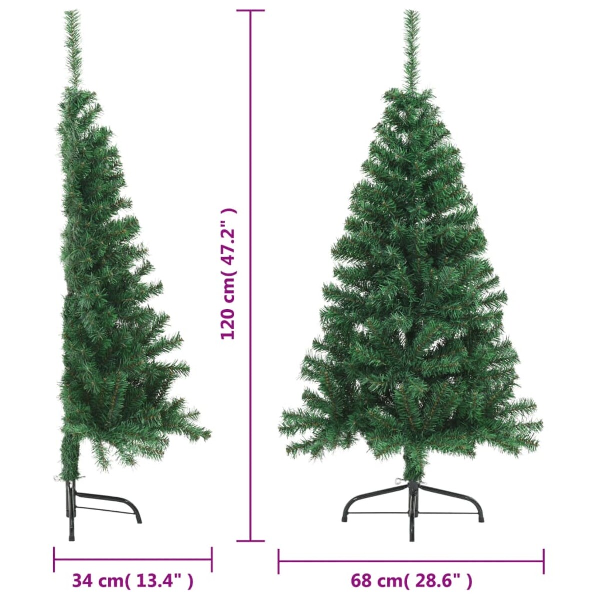 vidaXL Sztuczna choinka ze stojakiem, połówka, zielona, 120 cm, PVC