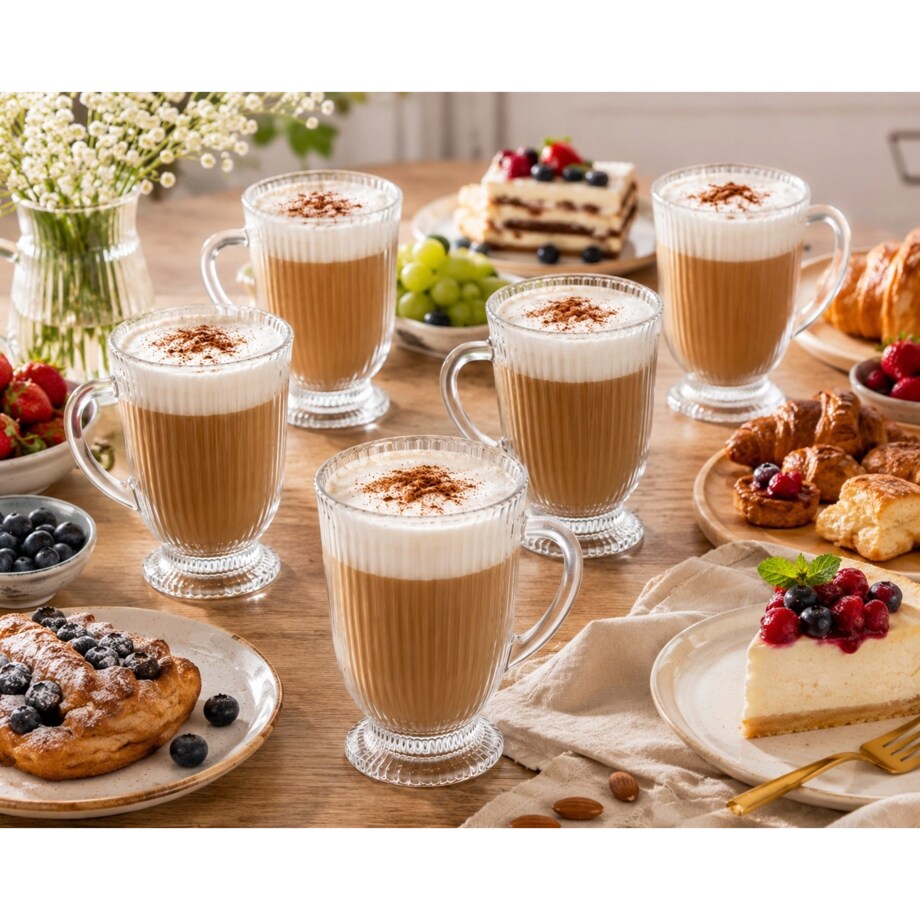 Szklanki wysokie Eleganckie na stopce do latte kubki W PRĄŻKI 500 ml 6szt