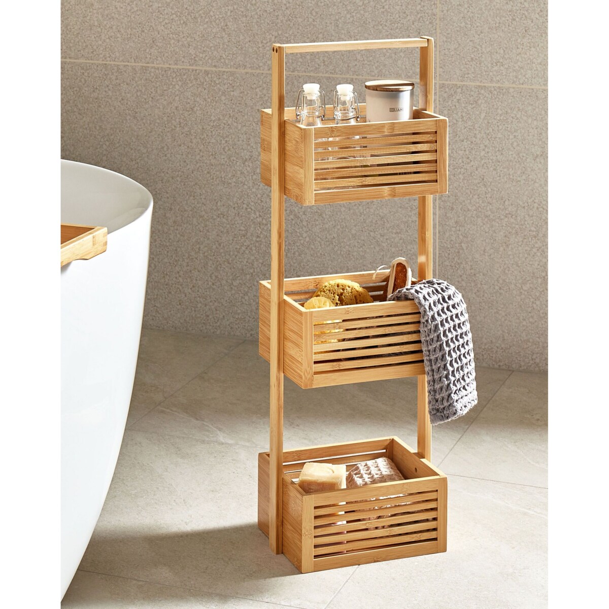 Regał łazienkowy bambusowy jasne drewno WAVERLY