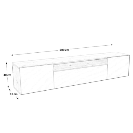Szafka RTV NIKOL 200 cm, wisząca pod telewizor, frezowane fronty- czarna