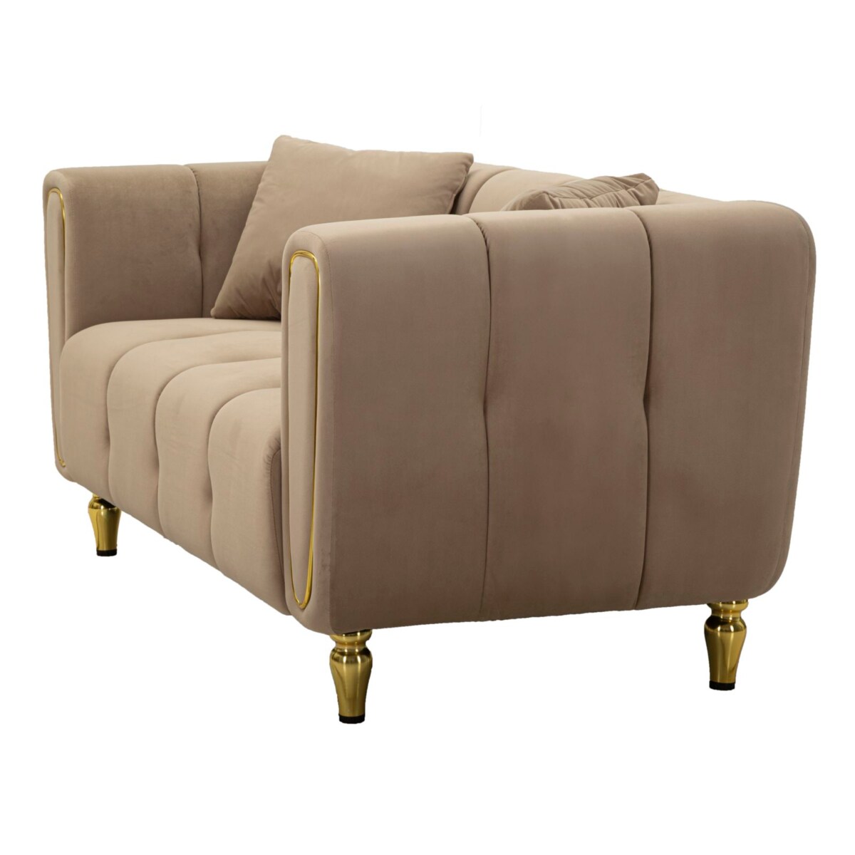 Sofa Alma, kolor szary i złoty, poliester, drewno eukaliptusowe, drewno sosnowe, sklejka i metal, 81 x 155 x 71 cm, do salonu, Mauro Ferretti