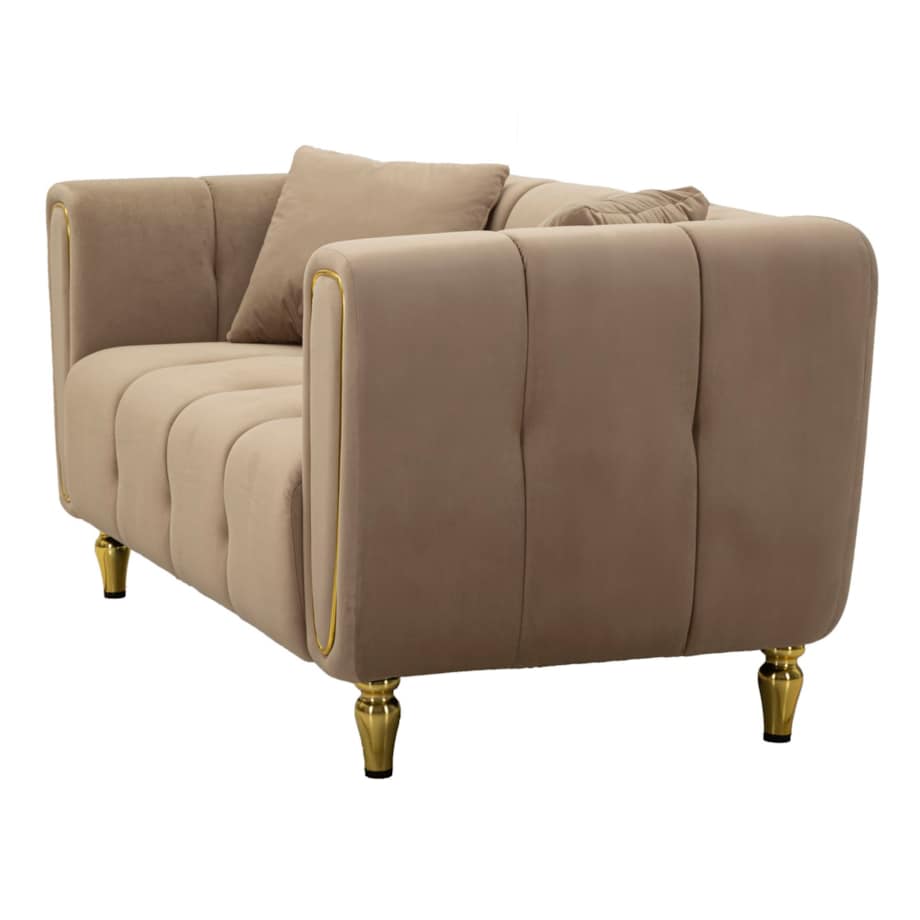 Sofa Alma, kolor szary i złoty, poliester, drewno eukaliptusowe, drewno sosnowe, sklejka i metal, 81 x 155 x 71 cm, do salonu, Mauro Ferretti