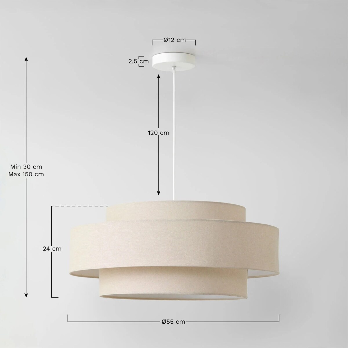 Lampa wisząca z tkaniny Lumira Ø55 cm, lniano-kremowo-beżowa
