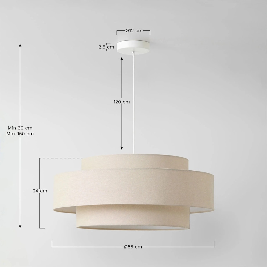 Lampa wisząca z tkaniny Lumira Ø55 cm, lniano-kremowo-beżowa