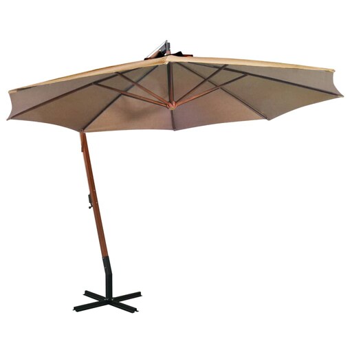 vidaXL Parasol ogrodowy wiszący, jodłowy słupek, taupe, 3,5x2,9 m