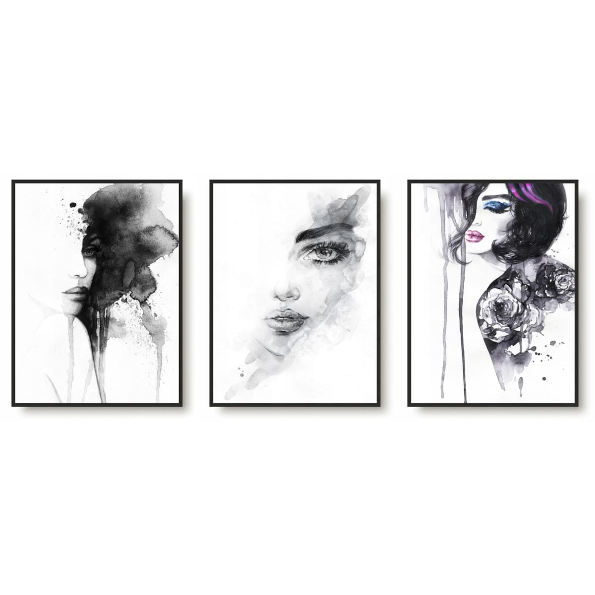 Obrazy na ścianę Plakaty w czarnej ramie zestaw Tryptyk do sypialni Kobiety