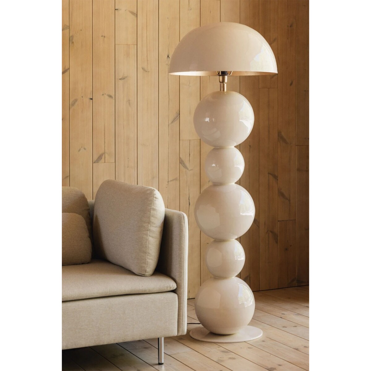Lampa podłogowa z metalu, wysoki połysk, kremowa, Boulia, 155 cm