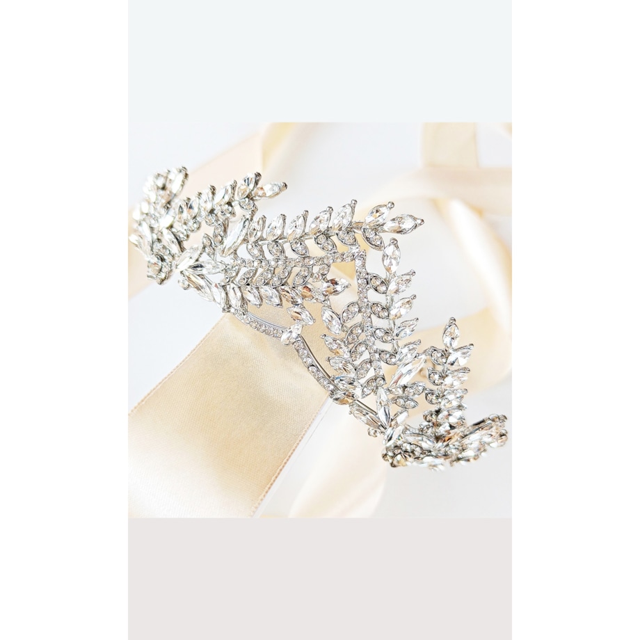 Efektowny diadem srebrny z gałązkami z cyrkonii ŚLUBNY elegancki studniówka