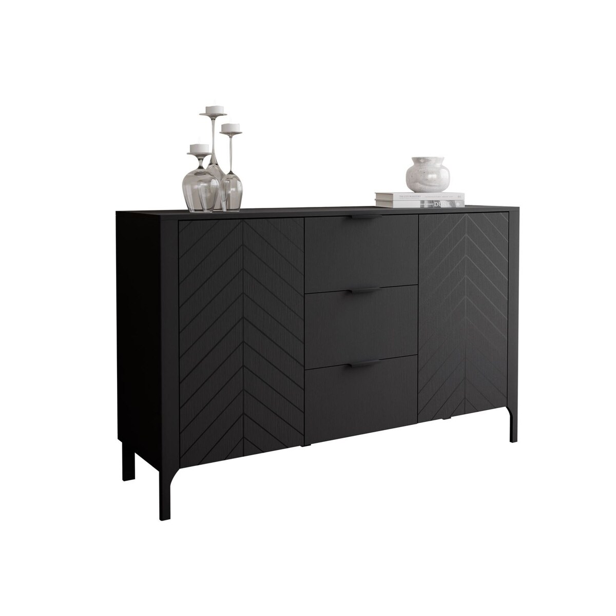 Dwudrzwiowa komoda z szufladami LUMI, czarna