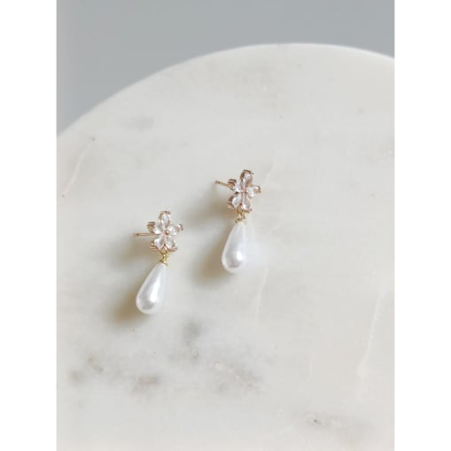 ZŁOTE kwiatowe kolczyki ślubne wiszące krótkie 3cm ROBIONE ręcznie boho