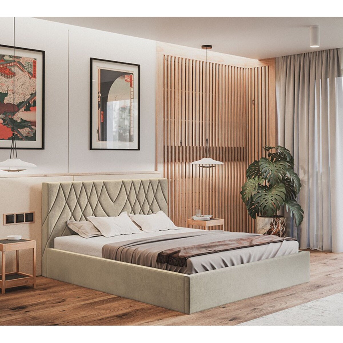 Łóżko tapicerowane jednoosobowe 120x200 OLDO 5 z pojemnikiem- beżowe