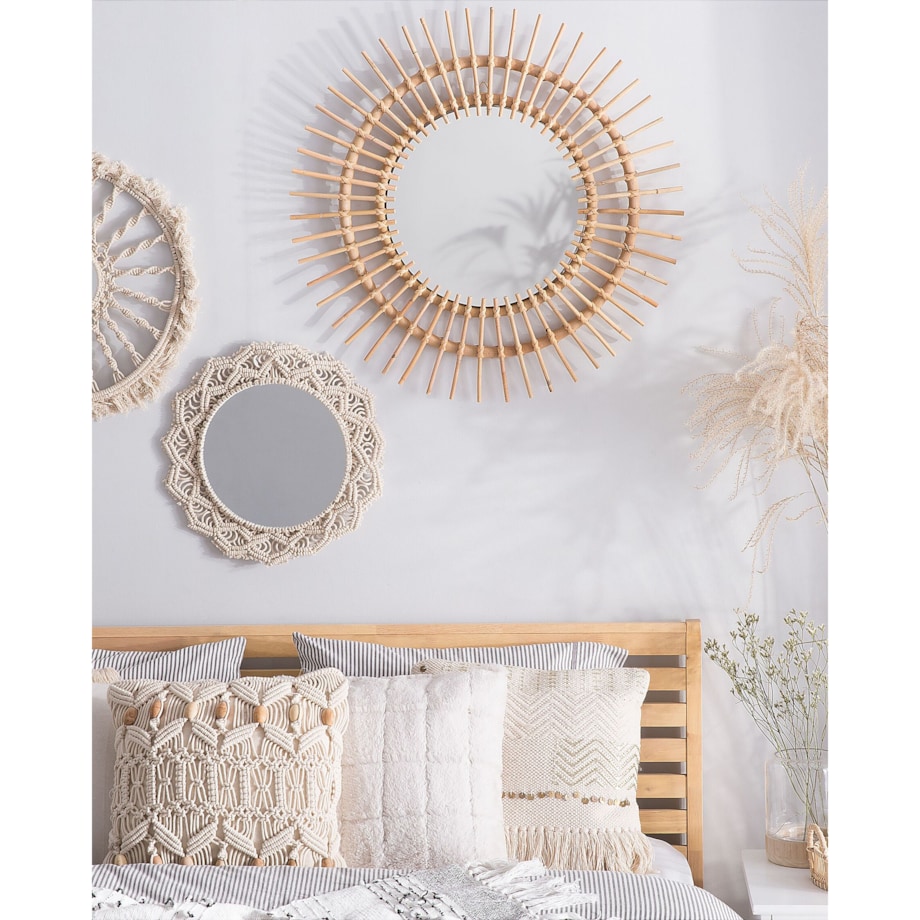 Rattanowe lustro ścienne słońce ø 76 cm naturalne STENEN