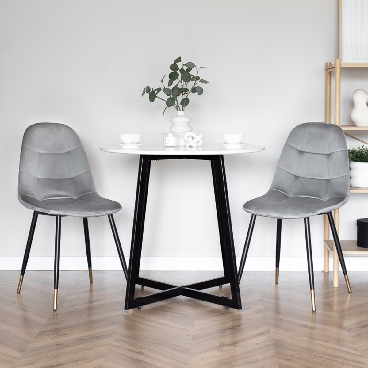 Krzesło tapicerowane szare pikowane welurowe do salonu jadalni