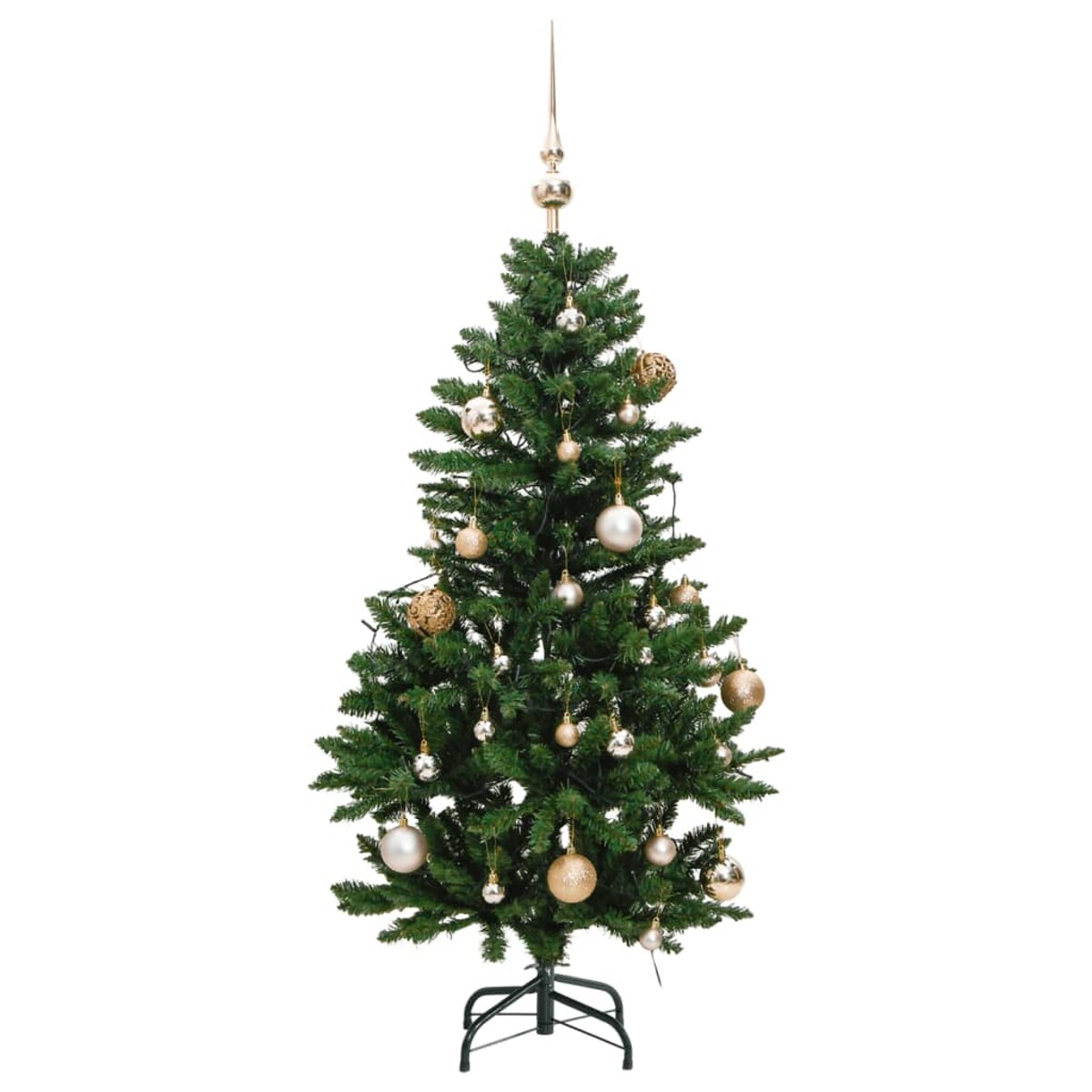 vidaXL Sztuczna choinka na zawiasach, 150 lampek LED i bombki, 150 cm