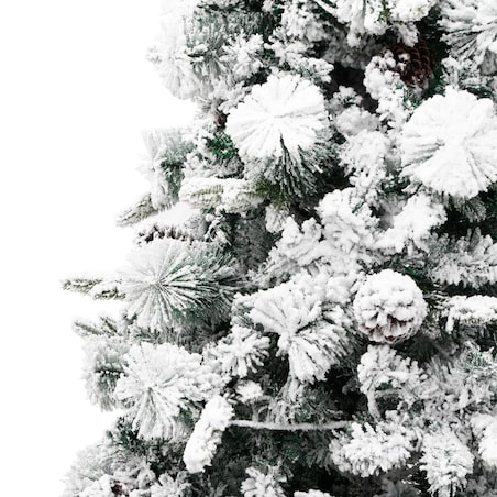 vidaXL Choinka flokowana śniegiem z szyszkami i lampkami 195 cm PVC/PE