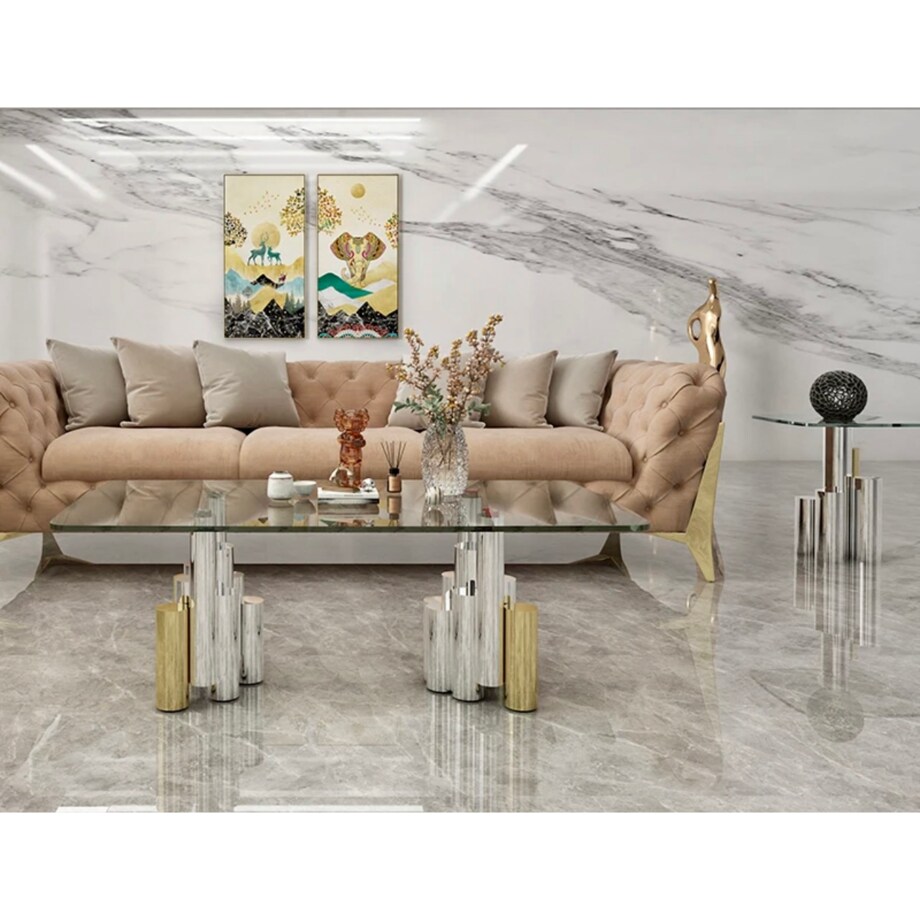 Stolik kawowy nowojorski złoto-srebrny / ława Mediolan Premium 130x70x40