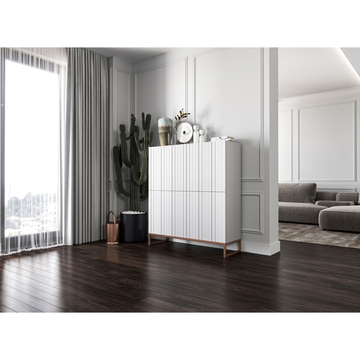 Komoda RTV Glamour Szafka RTV Glamour Biały Mat Ryflowane Fronty 112 cm