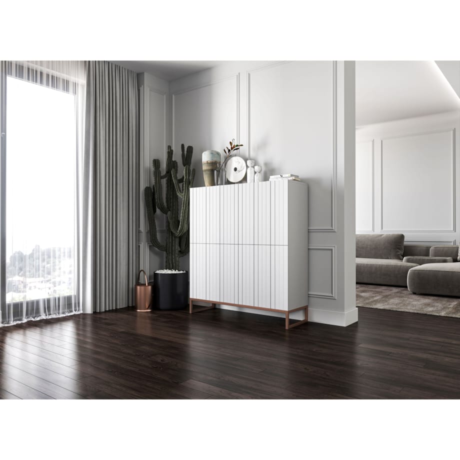 Komoda RTV Glamour Szafka RTV Glamour Biały Mat Ryflowane Fronty 112 cm