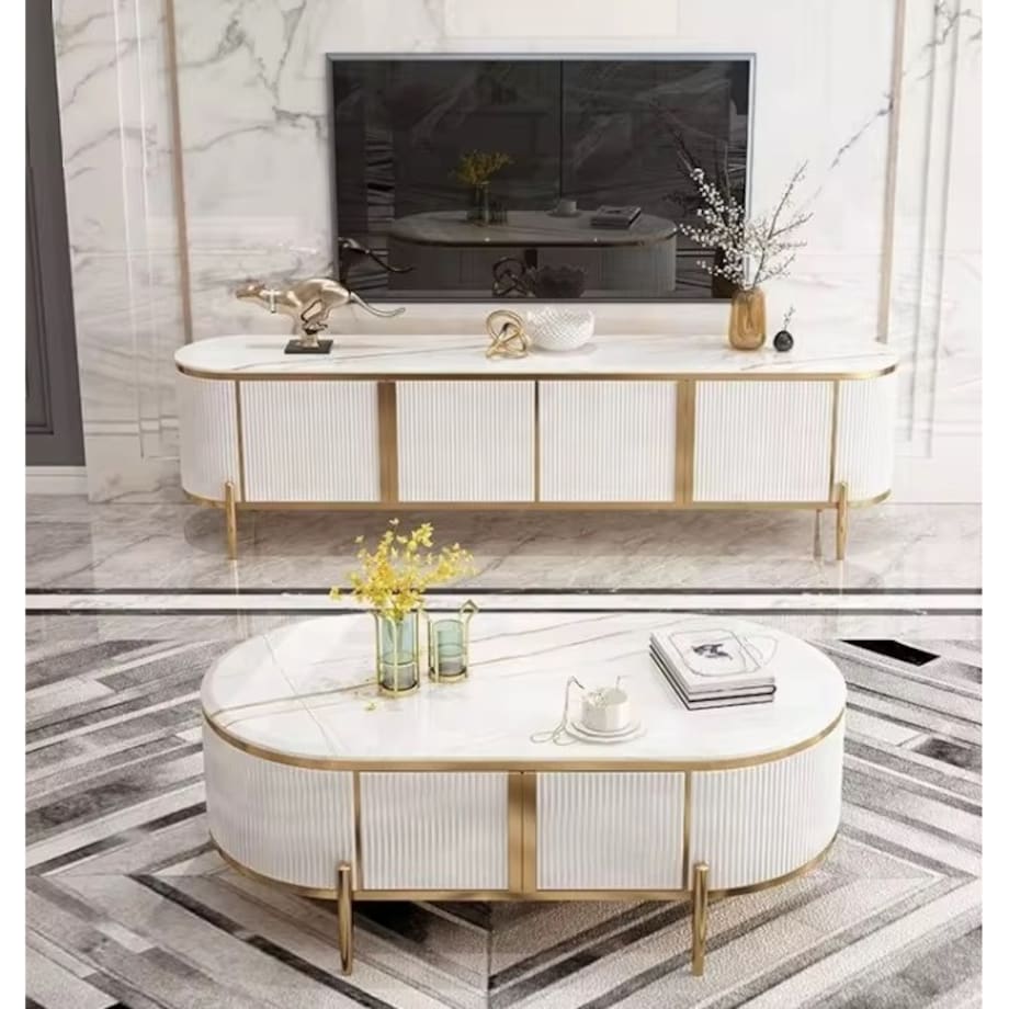 Komoda RTV złota kremowa Omega Glamour Premium 200x40x60