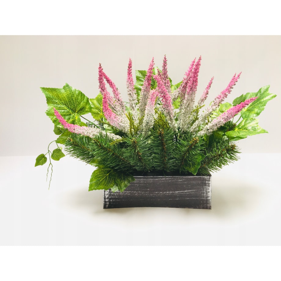 BUKIET STROIK WIĄZANKA SZTUCZNA W DONICY na cmentarz bliskich wrzos pomnik