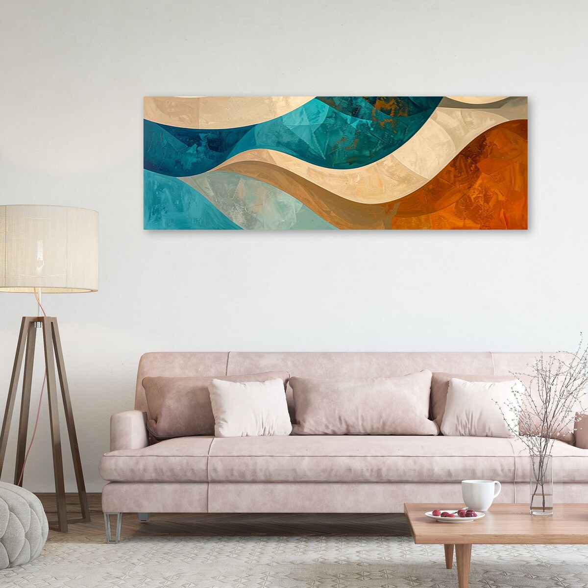 Obraz do salonu sypialni biura loftu, Abstrakcyjne kształty beżowy turkusowy