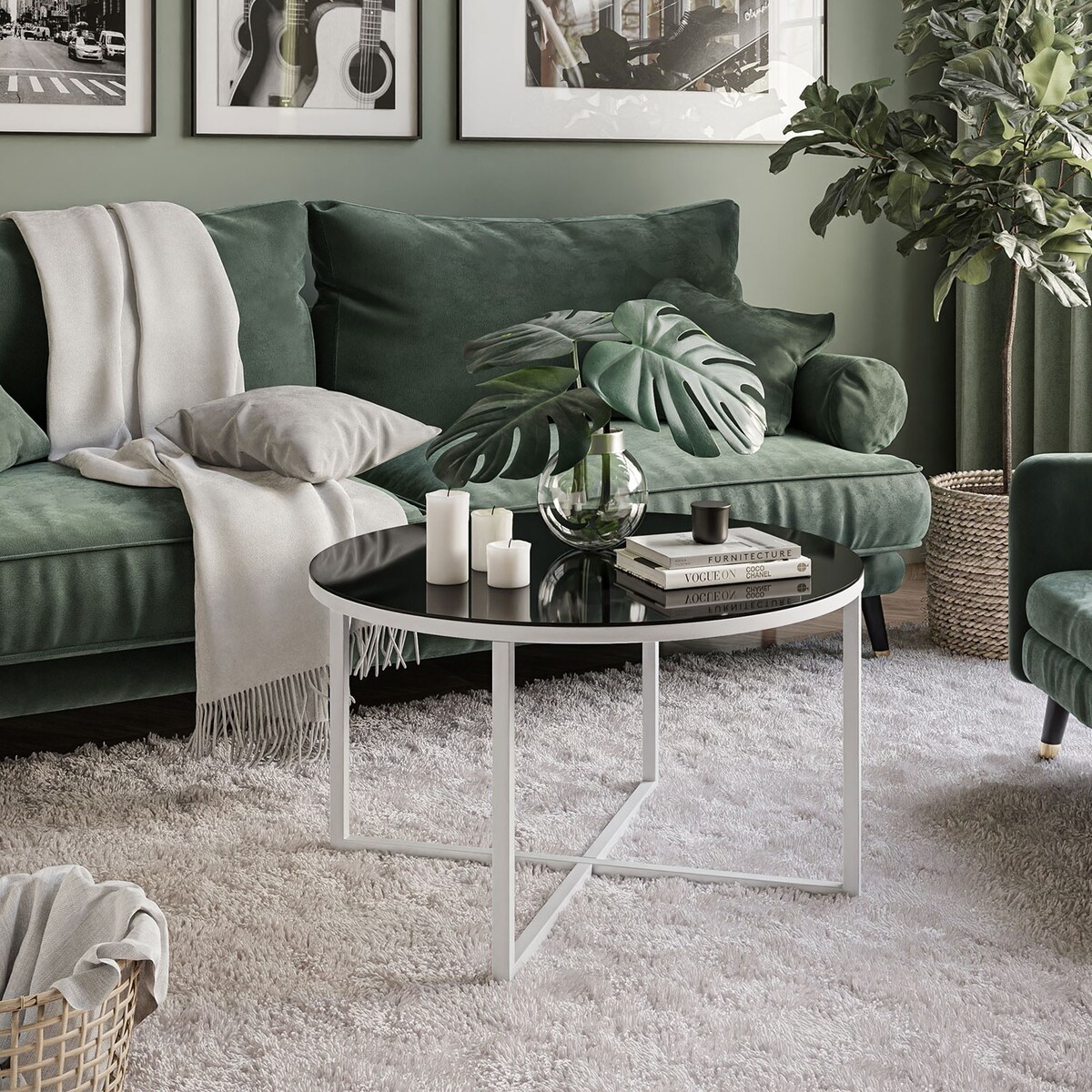 Okrągły stolik kawowy CIRI-X biały czarne szkło