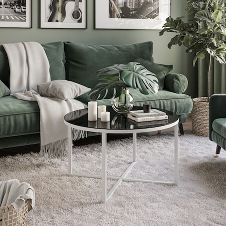 Okrągły stolik kawowy CIRI-X biały czarne szkło